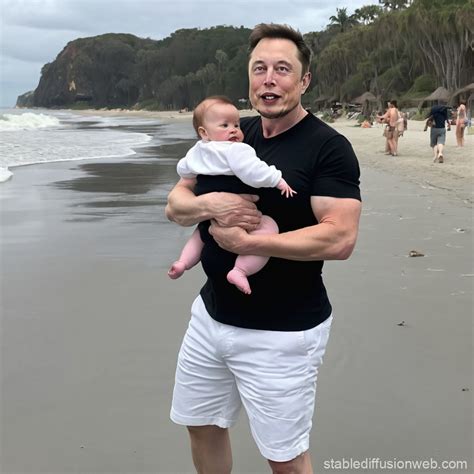 Elon Musk with Baby Trump on Beach | Stable Diffusion Online