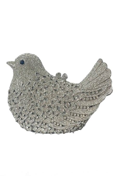 Buy Silver Rhinestones Bird Shaped Clutch by Oceana Clutches Online at ...