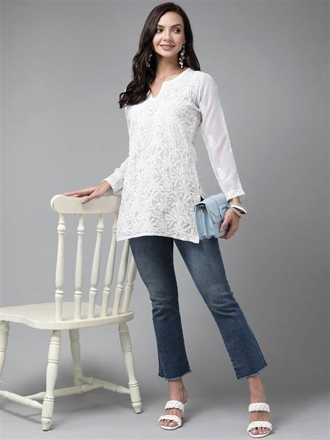 Ada White Georgette Straight Kurti – Ada Chikan