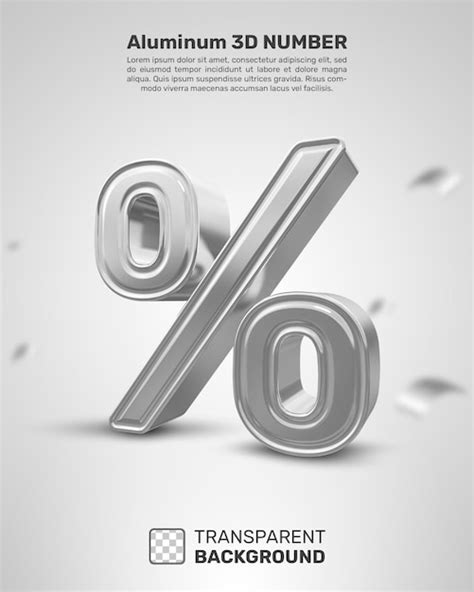 Procent symbolu aluminium 3d z białym gradientem. | Plik PSD Premium