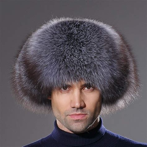 URSFUR Winter Mens Trapper Hat Real Leather and Fox Fur Russian Ushanka ...