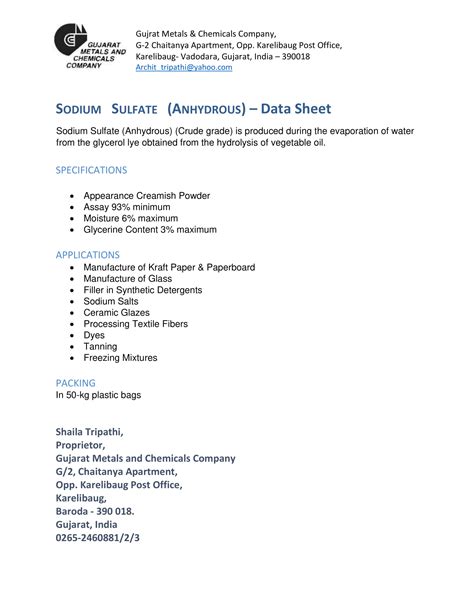 GUJARAT METALS & CHEMICALS COMPANY