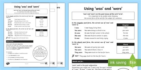 Was and Were Rules and Quiz Sheets (teacher made)