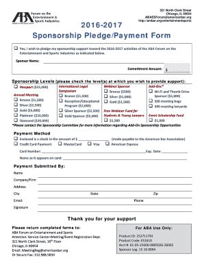 Fillable Online Sponsorship Pledge/Payment Form Fax Email Print - pdfFiller