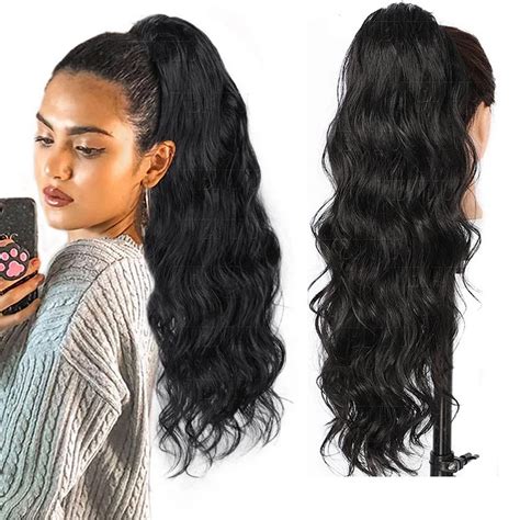 Amazon.com : WENYU Body Wave Human Hair Ponytail Extension For Black ...