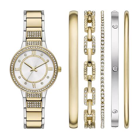 Folio Women's Two Tone Stackable Watch & Bracelet Set