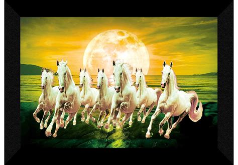 SAF paintings 7 Horses Sunrise Vastu Framed UV Coated Digital Reprint ...