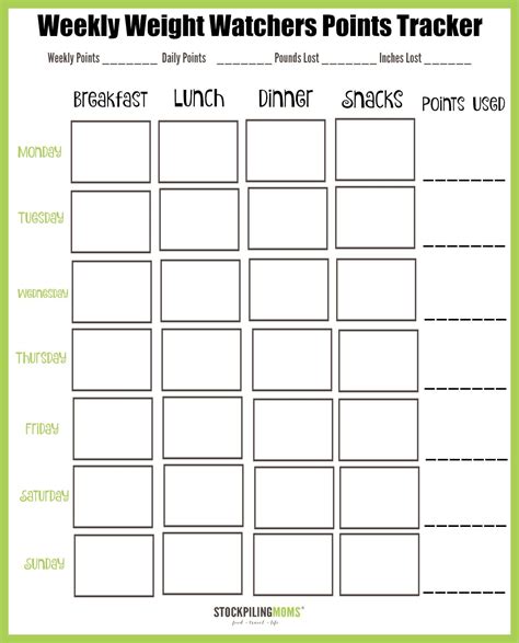 Weight Watchers Weekly Points Tracker Free Printable | Free printable ...
