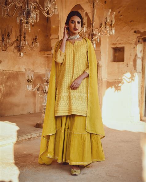 JASHN MUSTARD CHANDERI KURTA WITH KOTA DORIYA DUPATTA – Karaj jaipur
