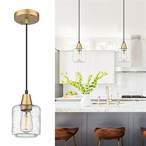 Buy Gold Pendant Light, 1-Light Hanging Light Fixtures with Seeded ...