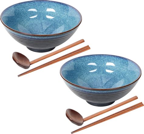 Amazon.com: STE-CER Ceramic Japanese Style Ramen Bowl Set with ...