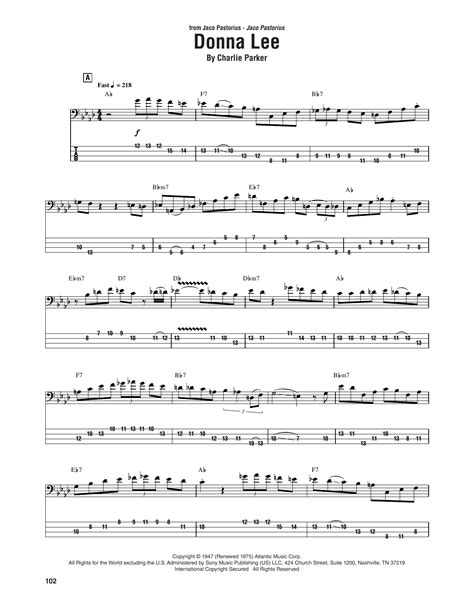 Donna Lee by Jaco Pastorius Sheet Music for Bass Guitar Tab at Sheet ...