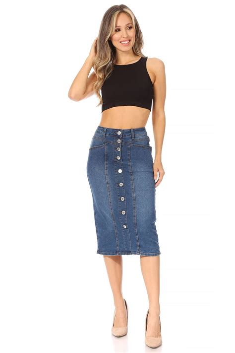 Women's Juniors/Plus Size Calf - Length Stretch Denim Pencil Skirt ...