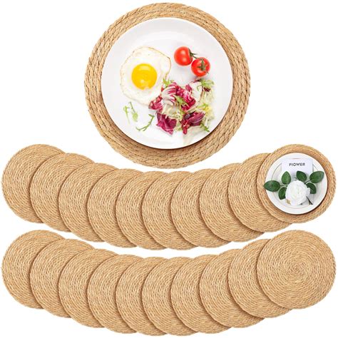 Colingmill 20 Sets Round Woven Rattan Placemats, 13 Inch Rattan ...