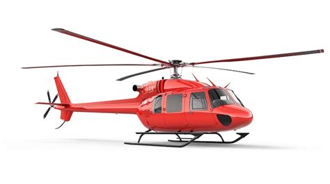 A red helicopter with a black tail is shown on a white background ...