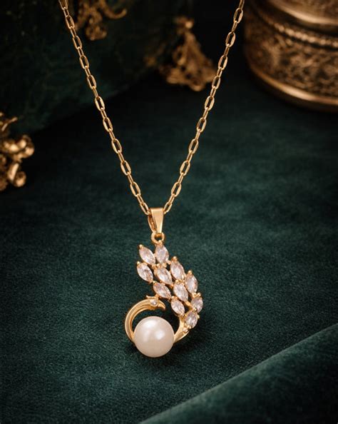 Gold-Plated CZ Pearl Leaf Charm Pendant and Chain – Carlton London Online