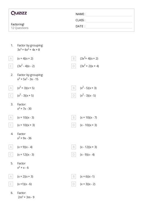 Image result for Factorization Class 8 Worksheets