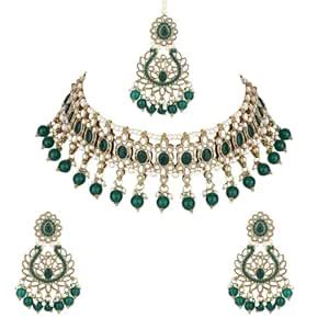 Buy I Jewels Gold Plated Traditional Kundan Pearl Drop Choker Necklace ...