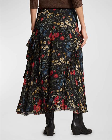 Polo Ralph Lauren Floral Ruffle-Trim Georgette Maxi Skirt | Neiman Marcus