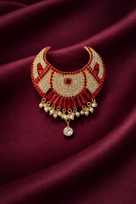 Laddu Gopal Jewellery – Red & White Choker Necklace with Pearls – Mero ...