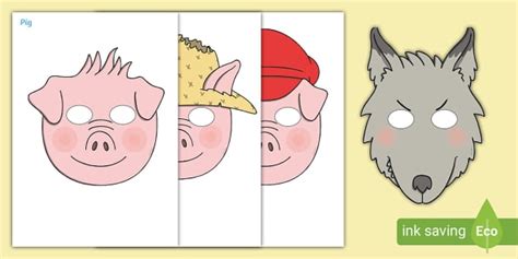 Three Little Pigs Masks (teacher made) - Twinkl