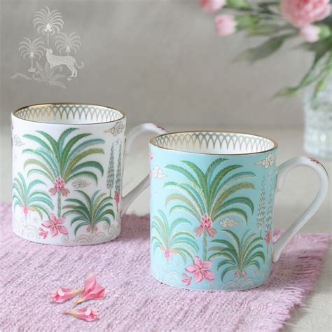 Buy Coromandel Palm Tea Mug - Teal & White At Kainaat Design