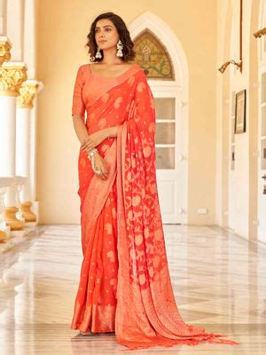 Buy Tikhi Imli Red Art Silk Saree with Ethnic Motifs with Unstitched ...