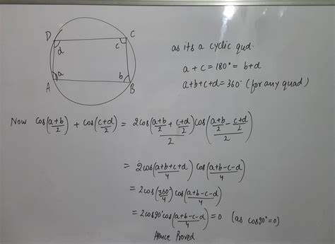 If a,b,c,d are angles of cyclic quadrilateral then prove that i) cos(a ...