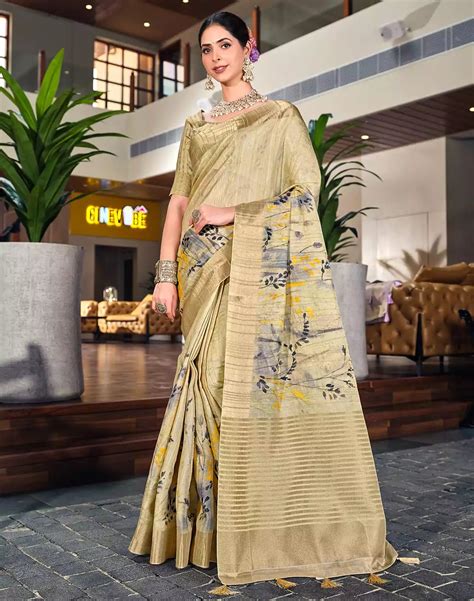 Elegant Gold Coloured Bagalpuri fancy Saree – South India Shopping Mall