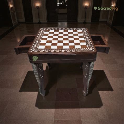 SacredFig Chess Table in Sheesham Wood, Premium Inlay Work | Indian Ha