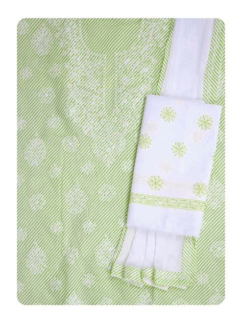 Ada Hand Embroidered Lucknowi Chikankari Unstitched Cotton Dress ...