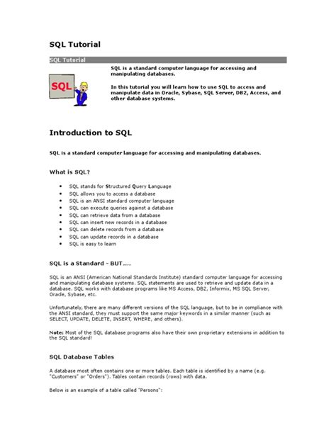 Image result for SQL Tutorial PDF