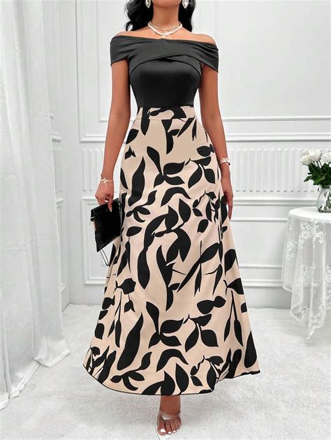 VaVaBold Leaf Print Off Shoulder Dress | SHEIN USA