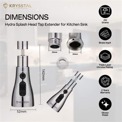 Hydra Splash Head/Aerator Tap Extender for Kitchen Sink | Krysstal