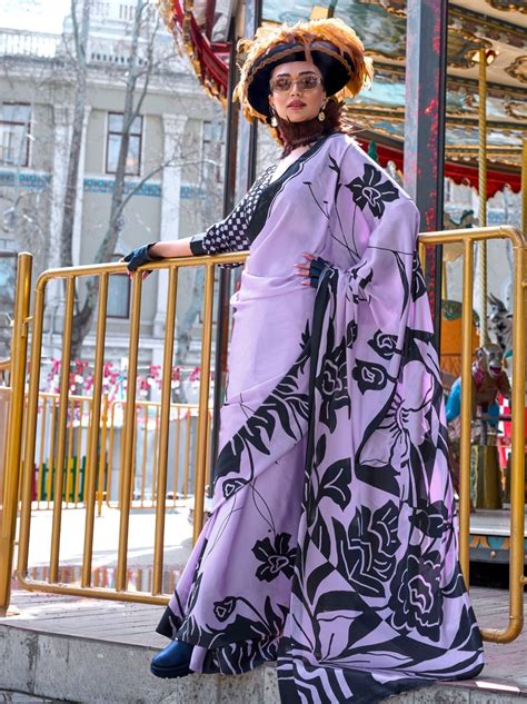 Thistle Violet Premium Satin Designer Saree – TrendOye