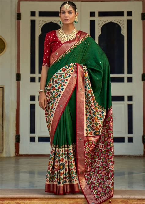 Shop Aari Work Patola Silk Green Saree Online India USA UK | SALE – Sunasa