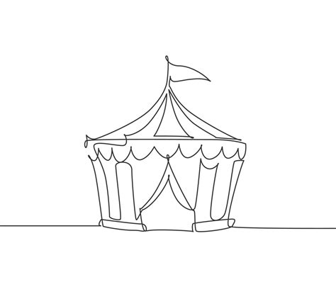 Single one line drawing of circus tent shaped like a pentagon with ...