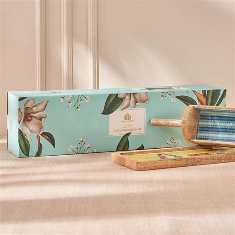 Buy Luke Treasor Set of 2 Mango Wood Printed Serving Platters from Home ...