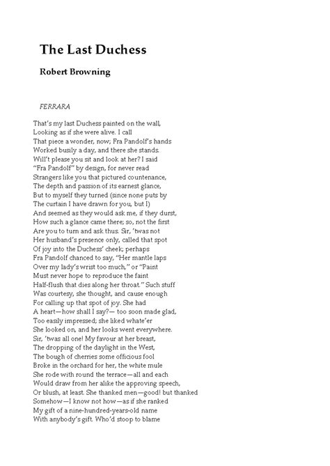 MY LAST Duchess Browning - The Last Duchess Robert Browning FERRARA ...