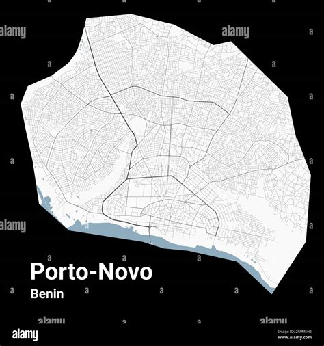 Porto-Novo map, capital city of Benin. Municipal administrative area map with rivers and roads ...