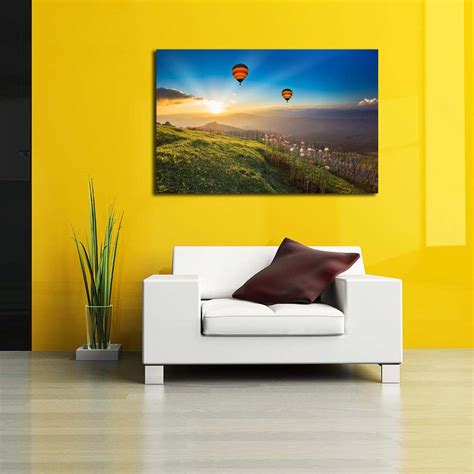 Sunset Over Forest Mountain With Hot Air Balloon Canvas Painting ...