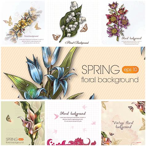Floral spring backgrounds vector set | Free download