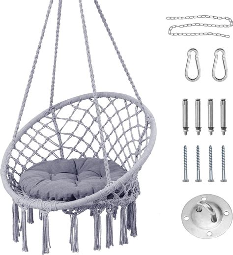 Buy HBlife Hammock Chair, Hanging Swing with Macrame and Cushion, Max ...