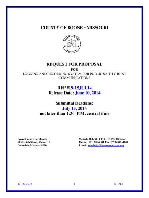 Fillable Online REQUEST FOR PROPOSAL RFP #19-15JUL14 Release ... Fax ...