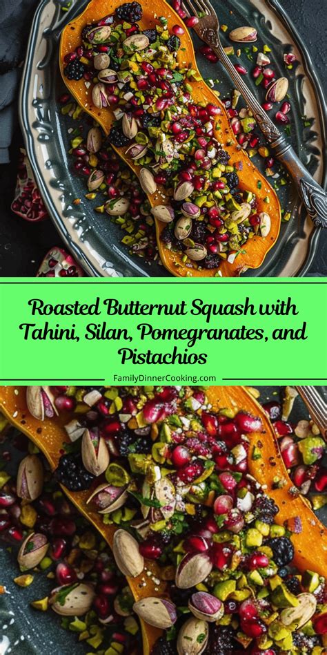 Roasted Butternut Squash with Tahini, Silan, Pomegranates, and Pistachios | Family Dinner Cooking - family of pomegranate