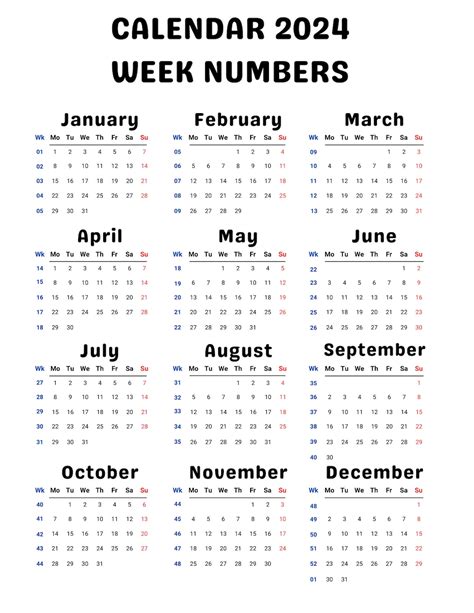 2024 Minimalist Year Calendar With Week Numbers - Etsy