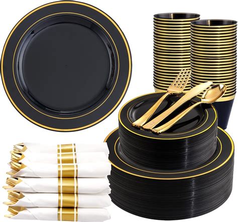 Amazon.com: Black Gold Paper Plate Supplies - Black Gold Party Plates ...
