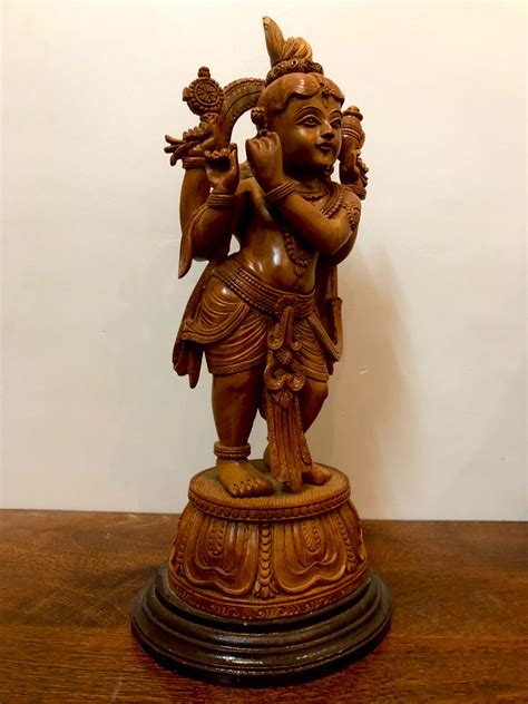Sandalwood Krishna Standing 4 Hands Rare Piece – Malji Arts India ...