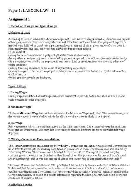 Labour Law-2 Assignment - Paper 1: LABOUR LAW – II Assignment 1 1 ...