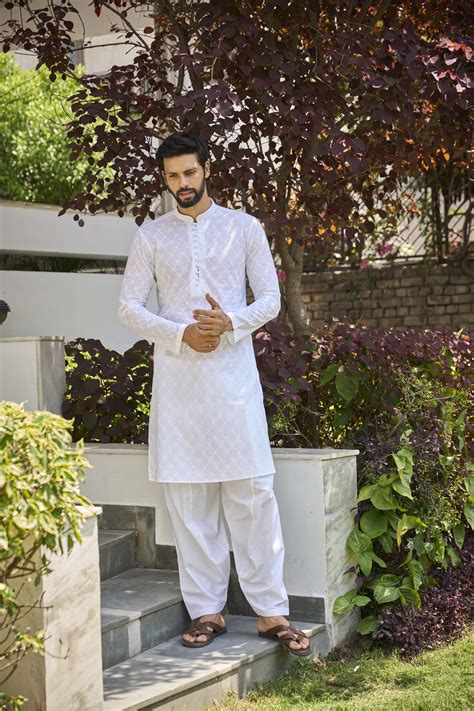 Men's White Chikankari Embroidered Straight Kurta: Timeless Elegance ...